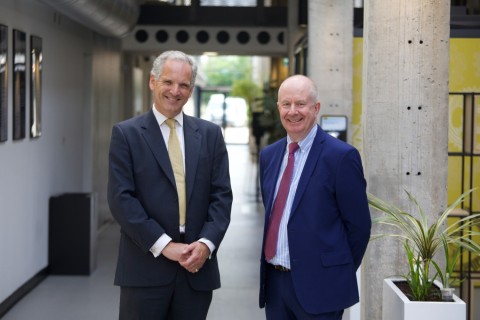 Nicholas Bewes, CEO, Howard Group and Tom Mander, CEO, Domainex, inside The Works Building, Unity Campus